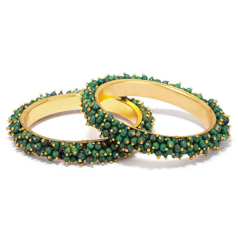 Mominos Fashion Joharkamal Gold-Polished Green Beads Work Bangles