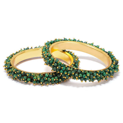 Mominos Fashion Joharkamal Gold-Polished Green Beads Work Bangles