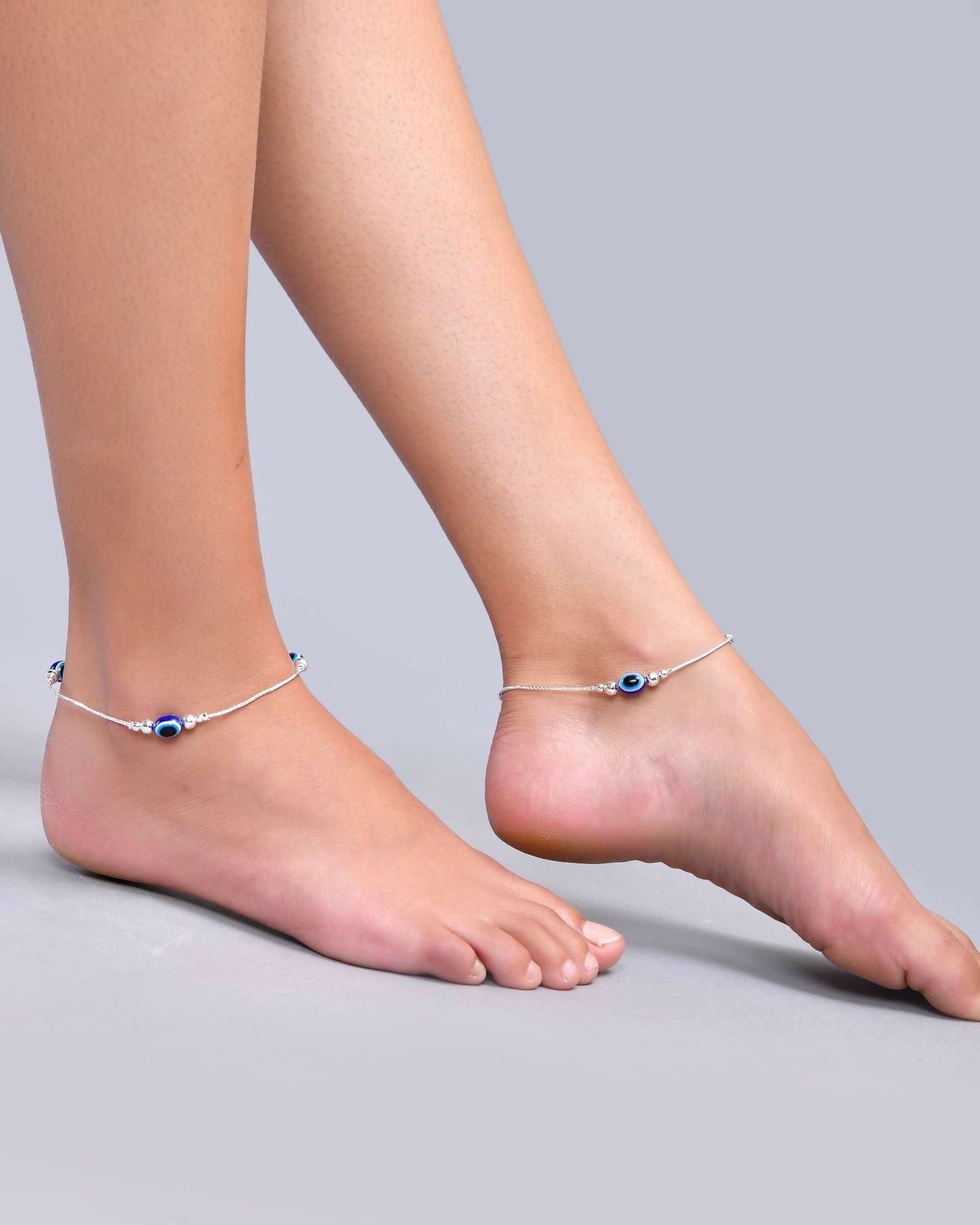 VOJ Set of 2 Silver Plated Evil Eye Anklet