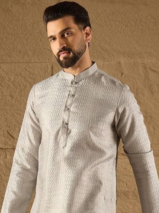 Anouk Men Embroidered Kurta Grey