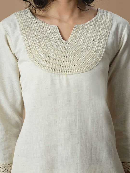 Sequined Pure Cotton A-Line Kurta