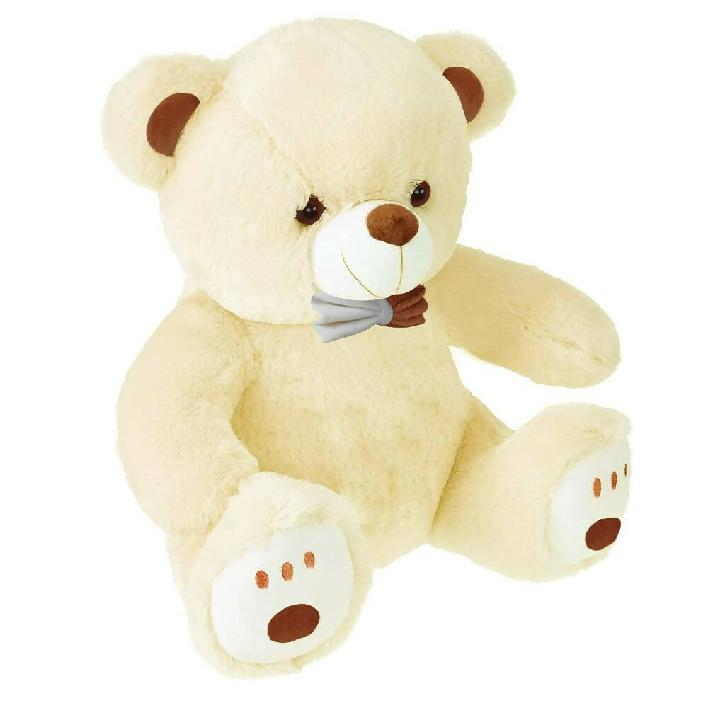 Webby Plush Cute Sitting Teddy Bear Soft Toys with Neck Bow and Foot Print (Beige)