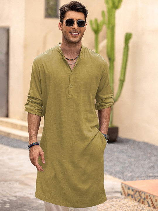 Anouk Men Solid Long Kurta Yellow