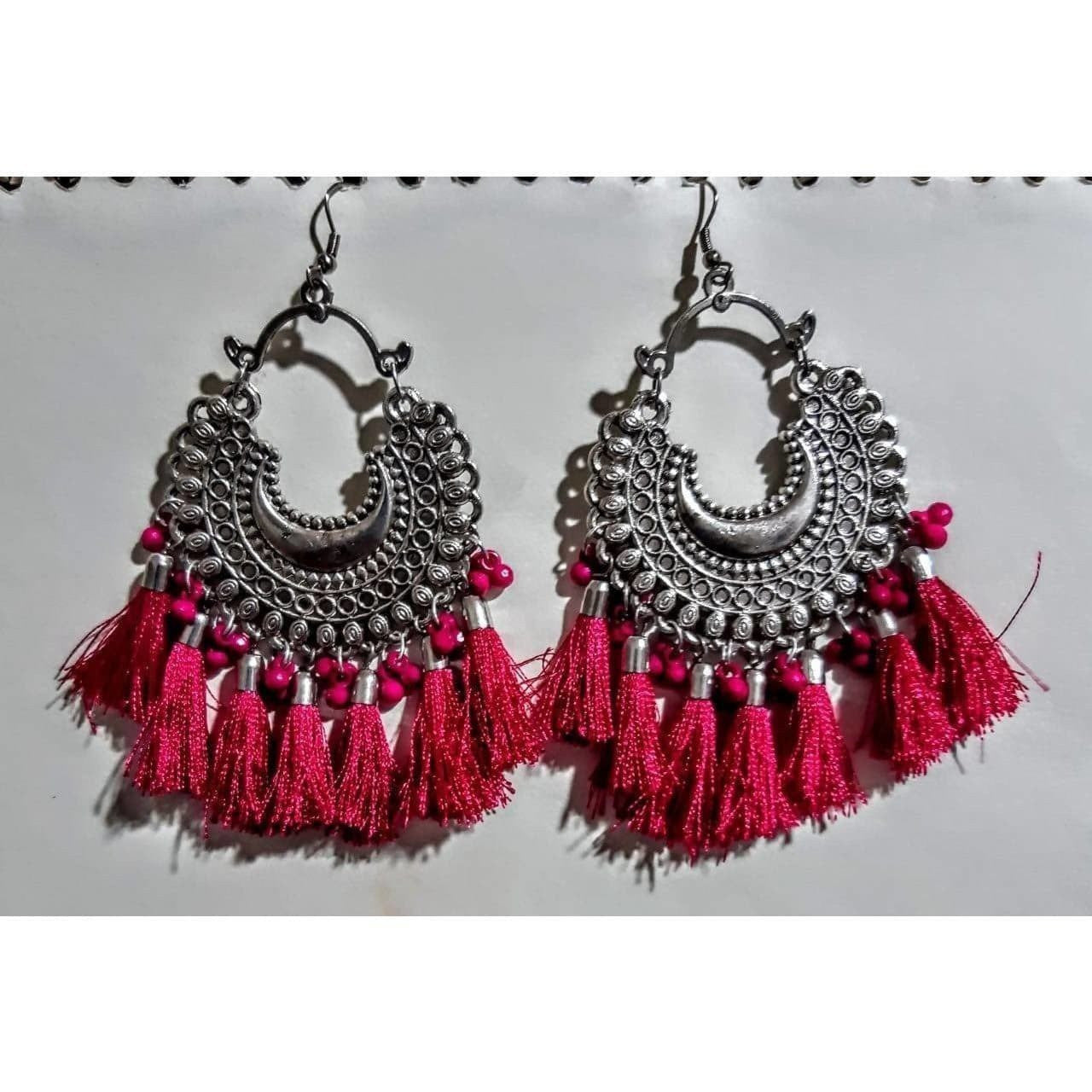 MS Fashion India Muskan Fancy Glass Pearl Stone Red Thread Earrings
