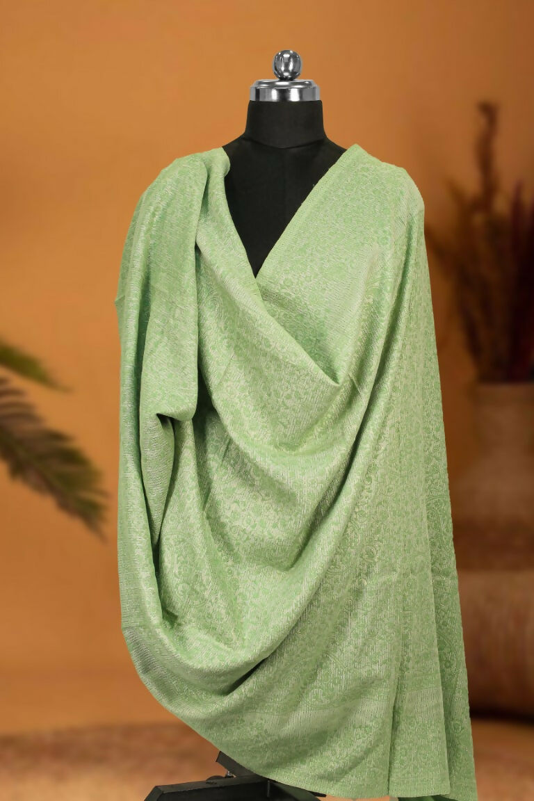 Weaving Mystery Handloom Pashmina Shawl-Kaani Zari - Pista