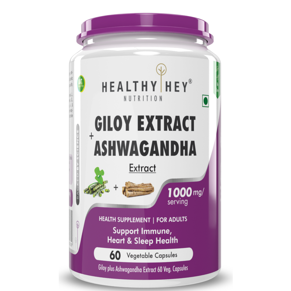 HealthyHey Giloy Extract plus Ashwagandha Extract - Support Immunity - 60 veg. capsules