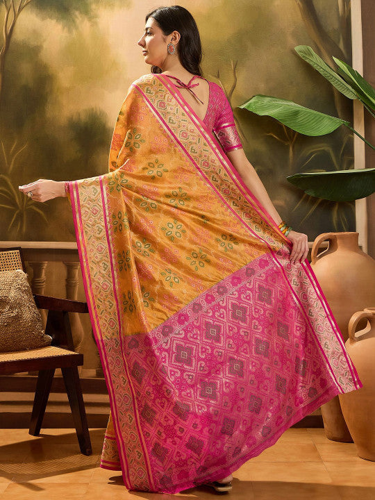 Sangria Floral Woven Design Patola Saree With Blouse Piece