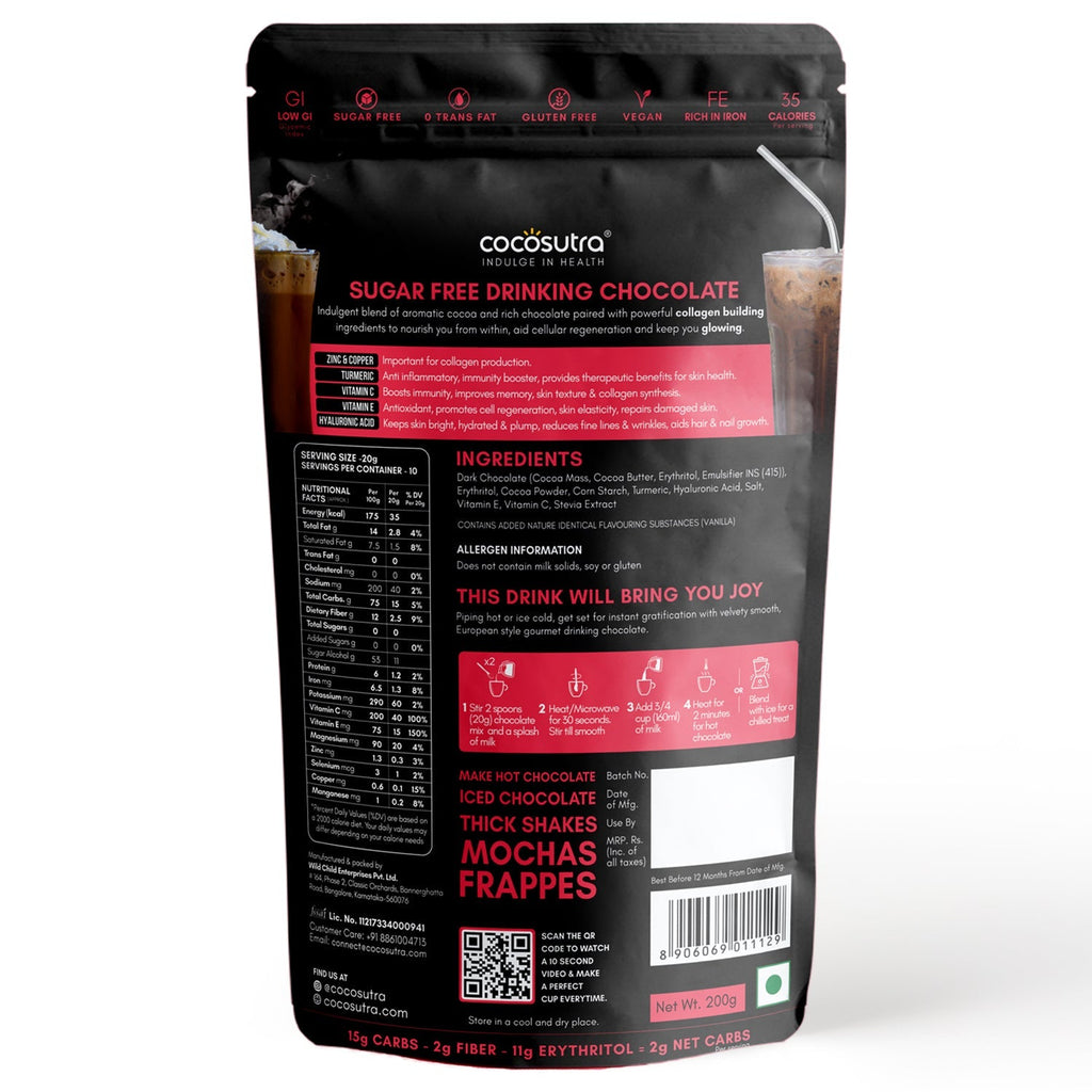 Cocosutra Glow Sugar Free Drinking Chocolate Mix - 200 gms