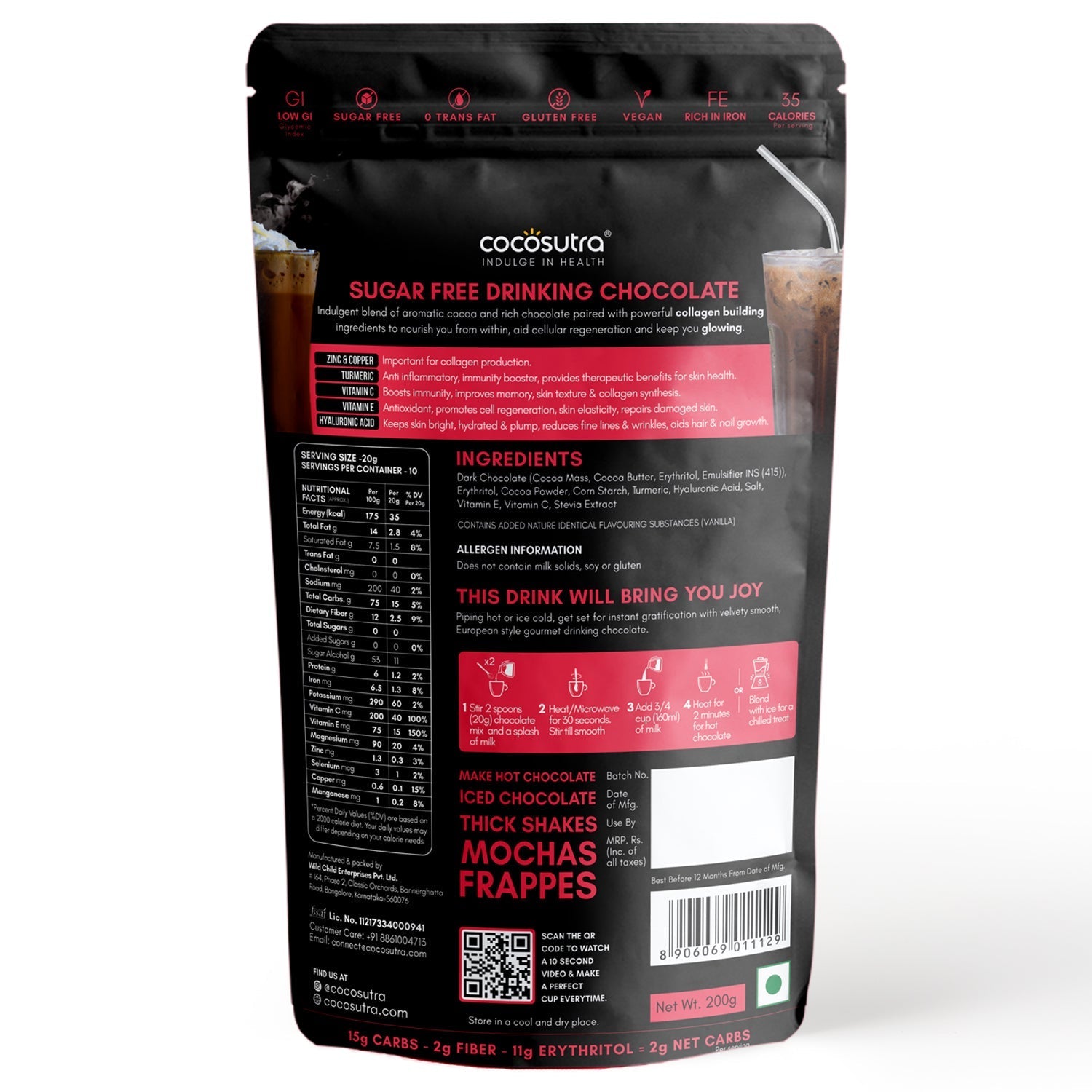 Cocosutra Glow Sugar Free Drinking Chocolate Mix - 200 gms
