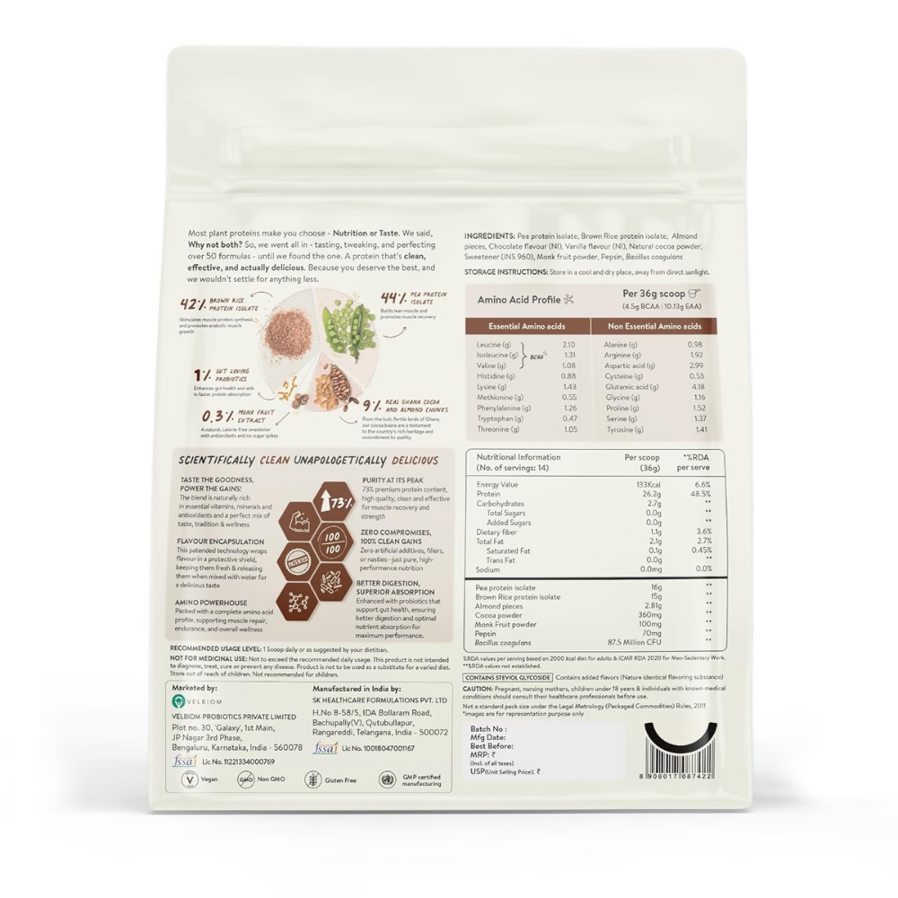 Happy Cultures 26g Tastiest Plant Protein| Chocolate, Almond Chunks & Ashwagandha