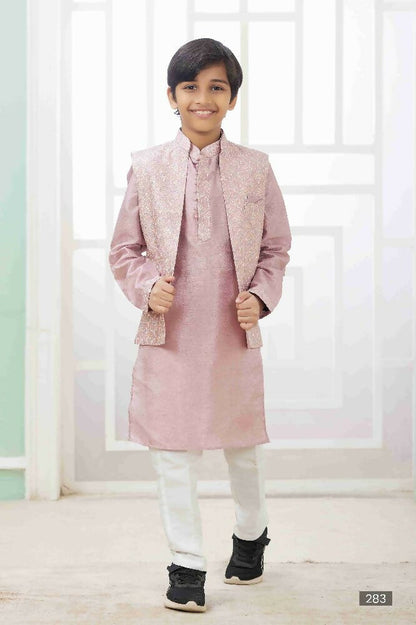 Raivat Ethnic Art Silk Embroidery Work 3 Pics Jacket Set In Onion Pink Colour