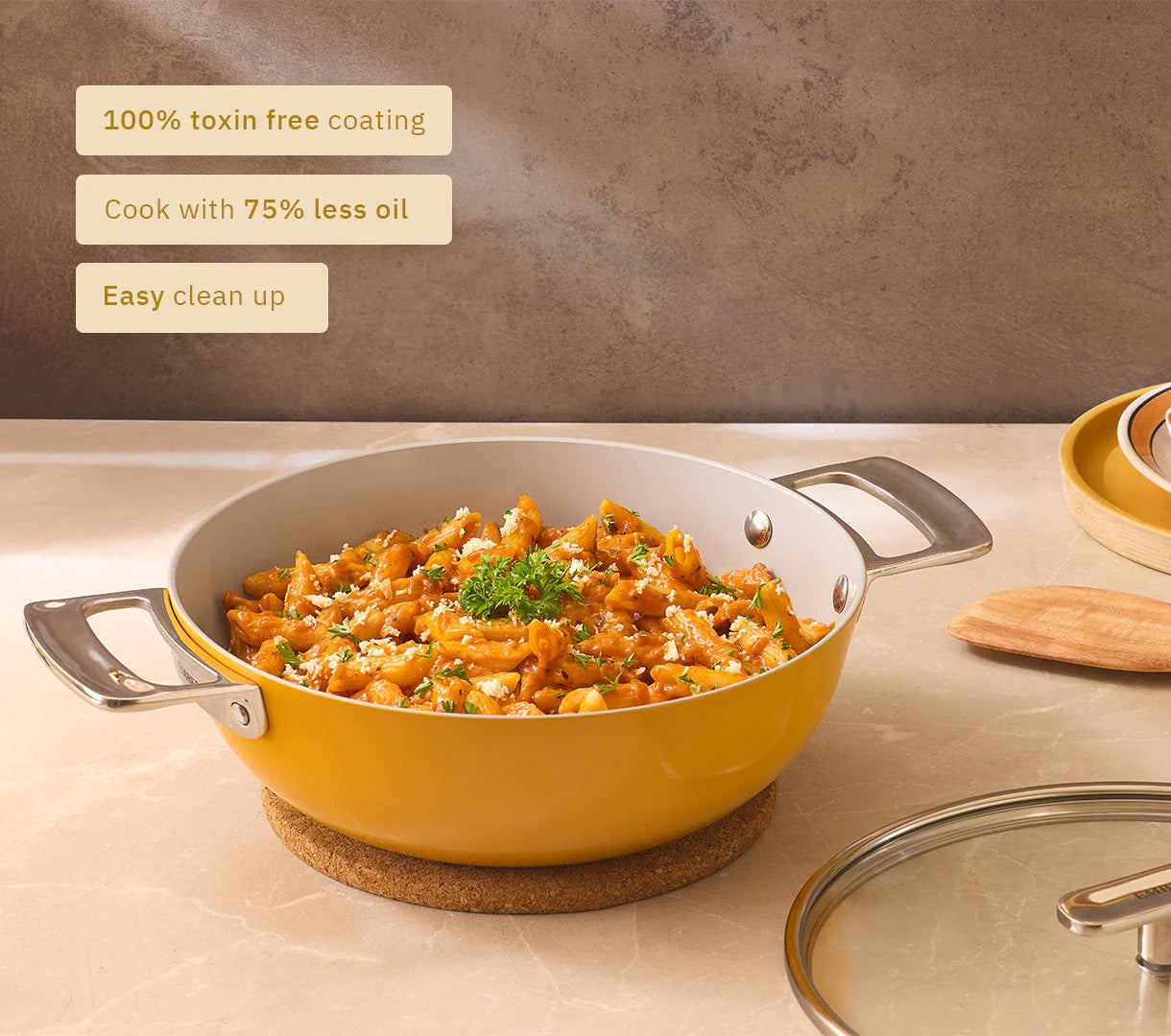 Ember Kadai 24cm Benares Gold Stainless Steel Handle Ceramic Non-Stick