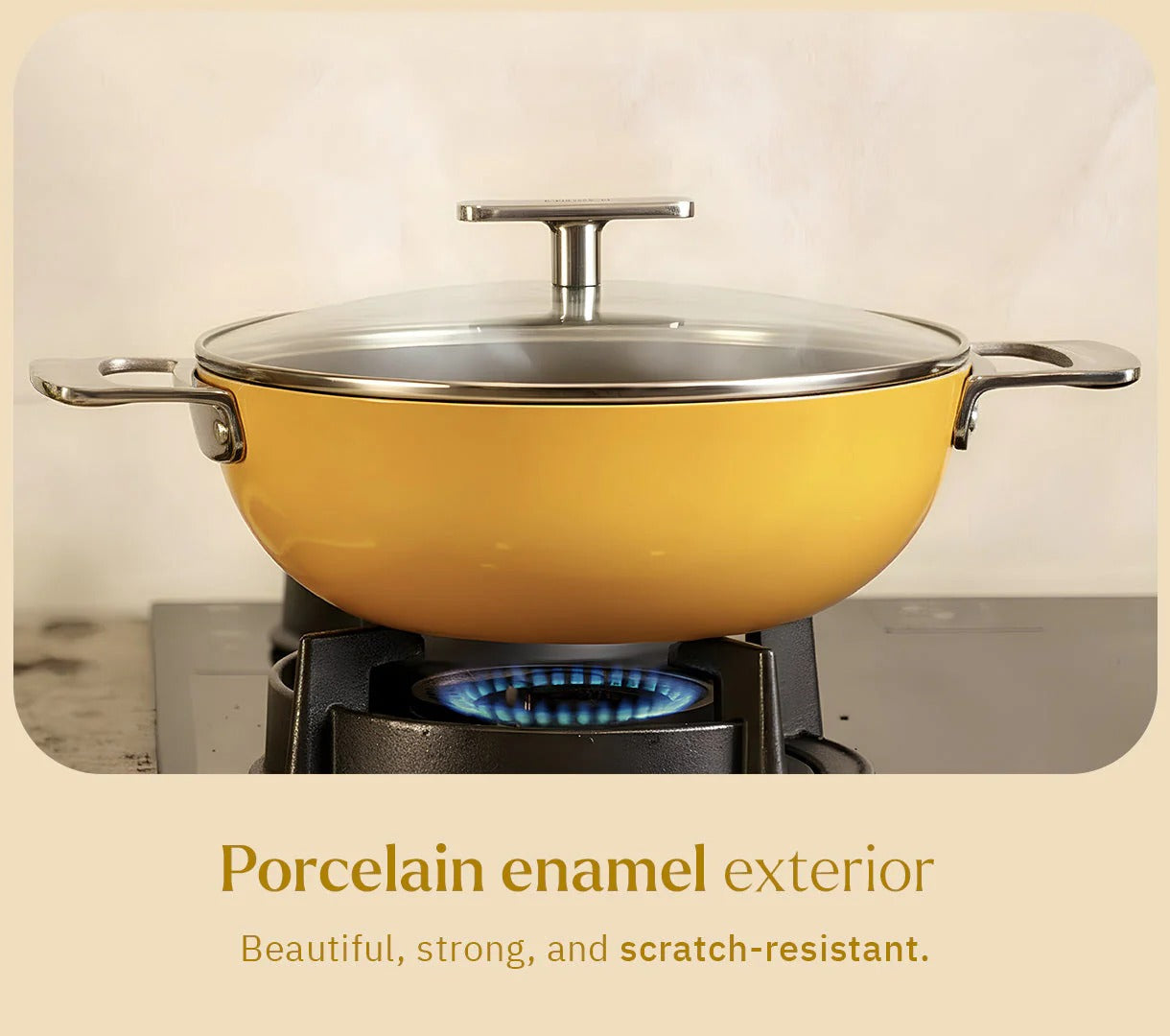 Ember Kadai 24cm Benares Gold Stainless Steel Handle Ceramic Non-Stick