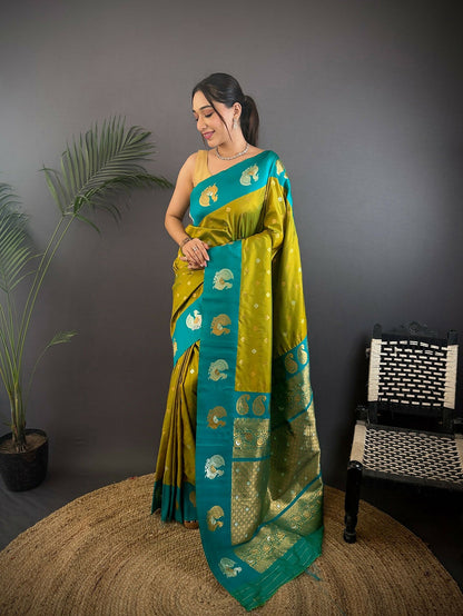 Joban Fashion Green Butti Banarasi Silk Sarees