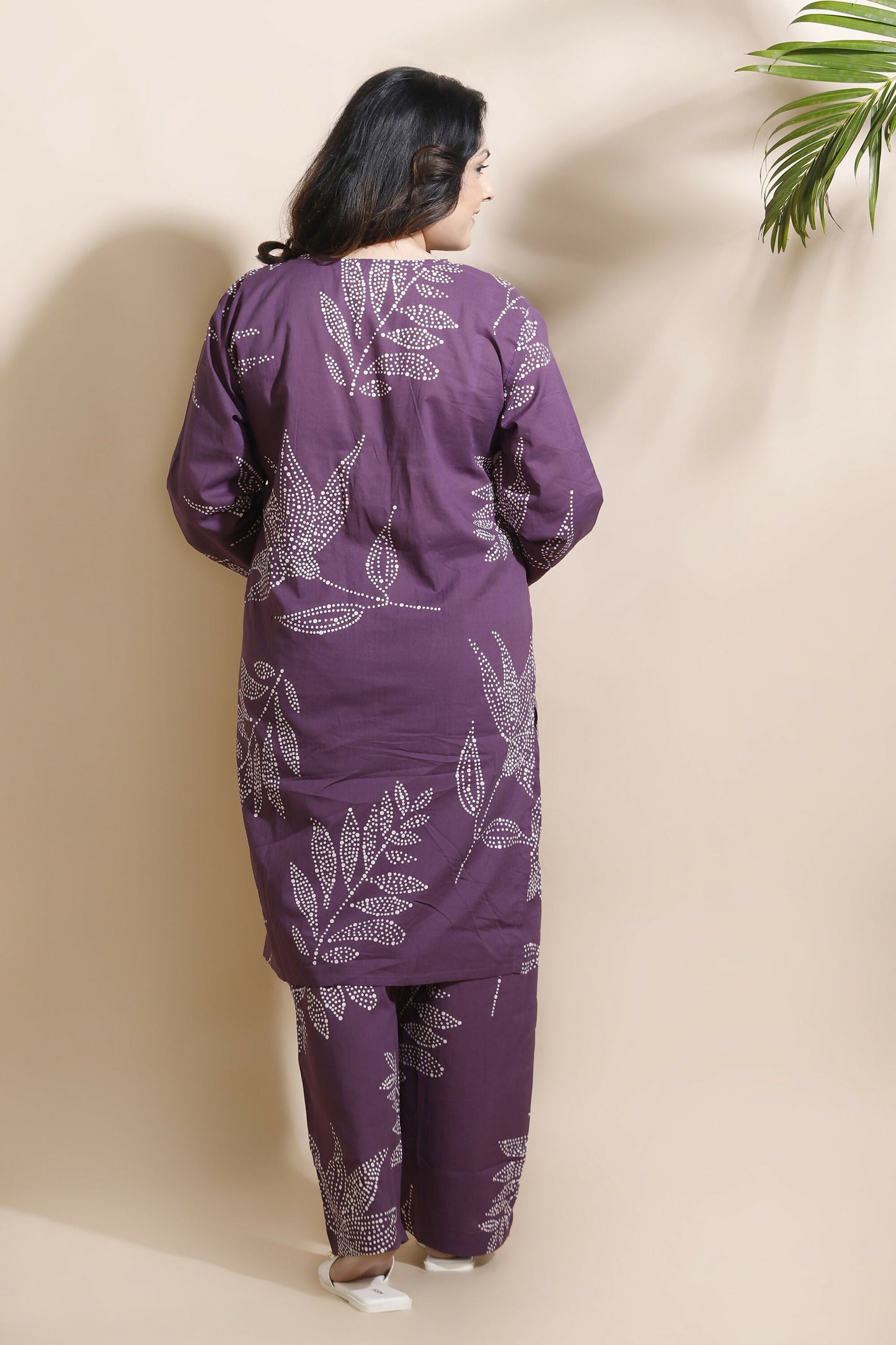 Breathables Women’S Purple Cotton Abstract Print Loungewear Co-Ord Set – Long Kurta & Pants