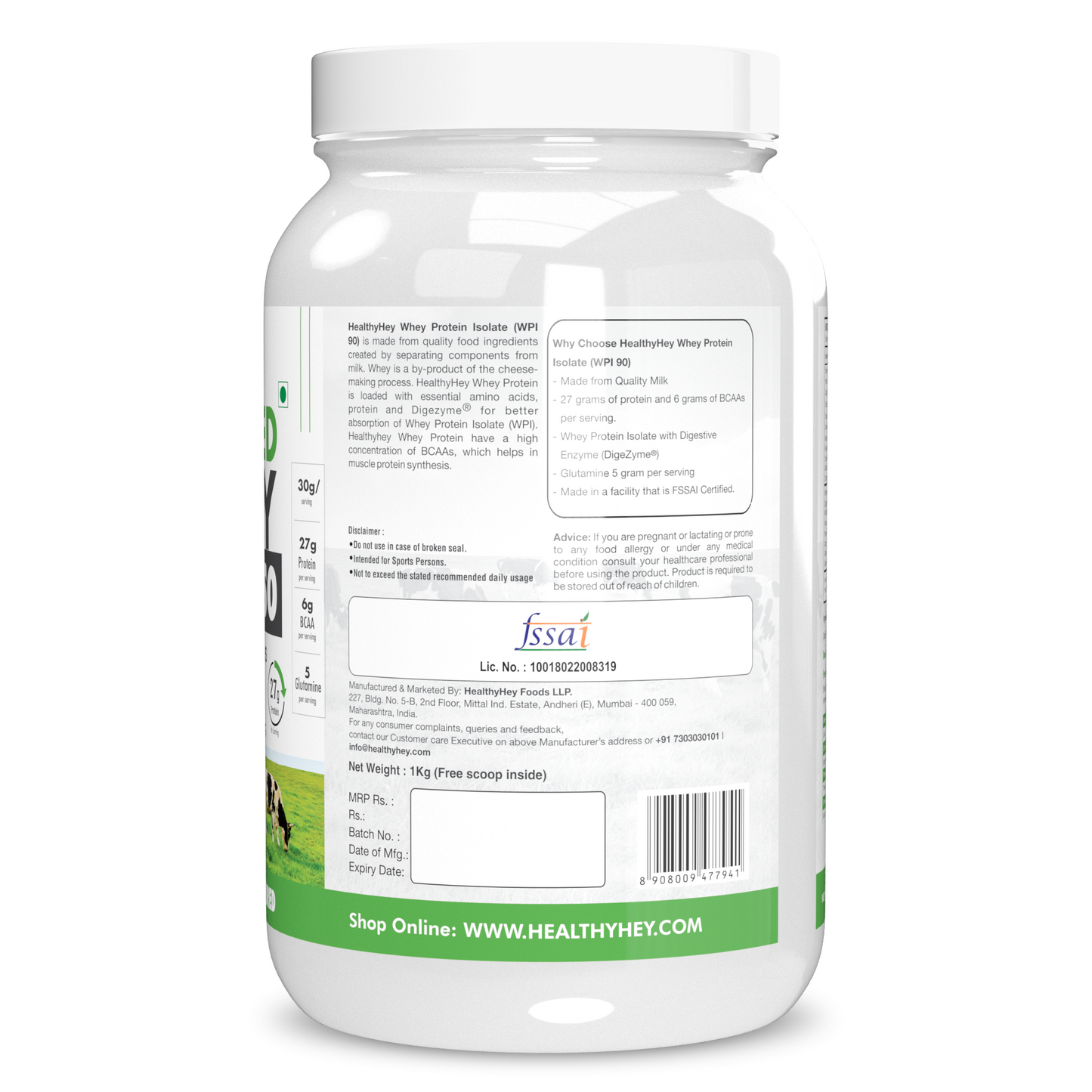 Healthyhey Grass Fed Whey Protein Isolate - 1 kg