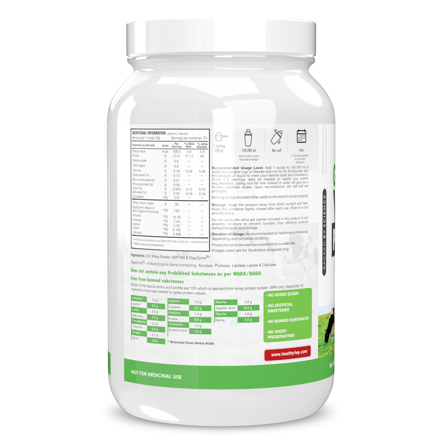 Healthyhey Grass Fed Whey Protein Isolate - 1 kg
