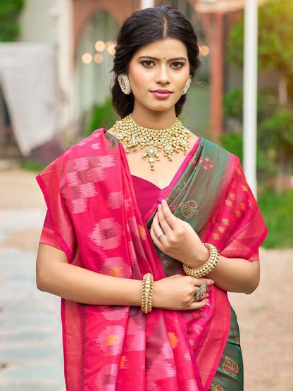 Anaita Green Soft Silk Saree With Floral Printed Work With Blouse