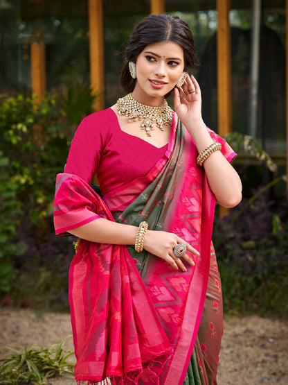 Anaita Green Soft Silk Saree With Floral Printed Work With Blouse