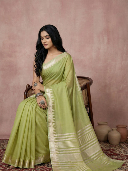Anaita Green Cotton Saree With Blouse