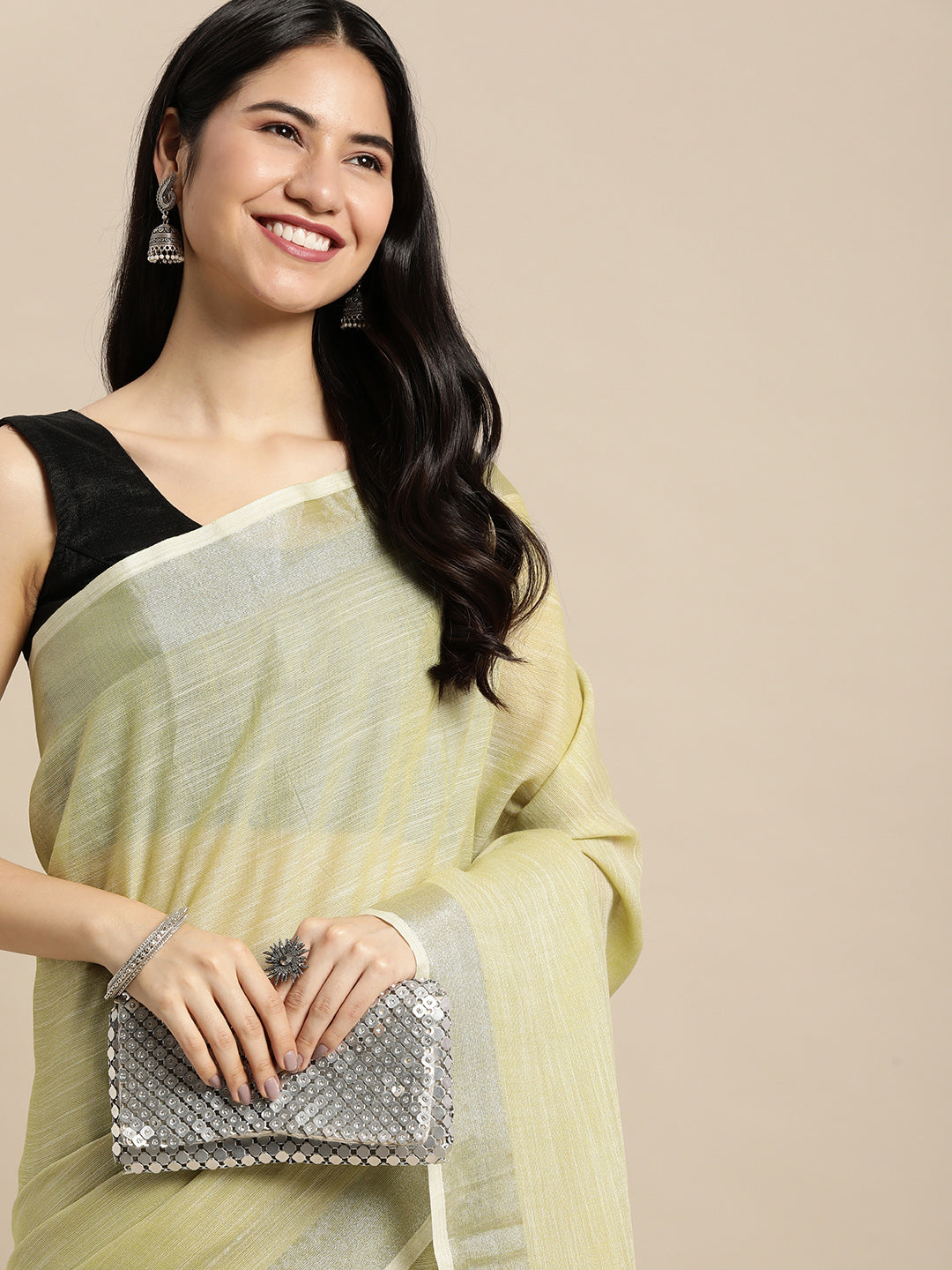 Anaita Green Linen Saree With Blouse