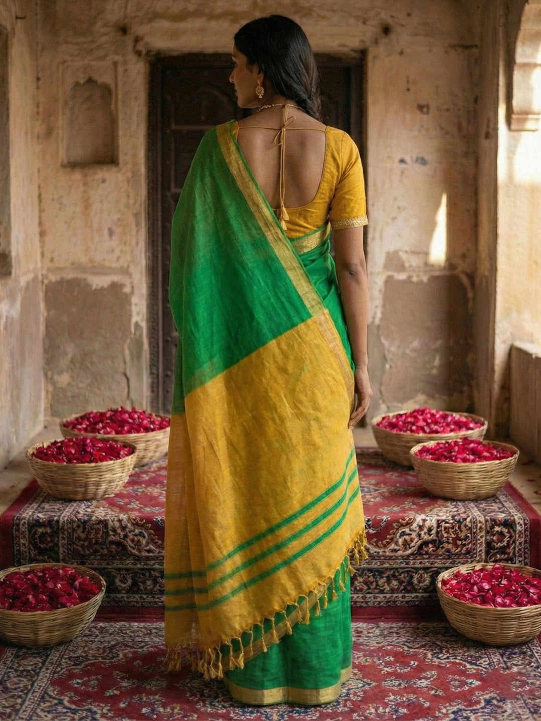 Anaita Green Cotton Printed Saree With Blouse