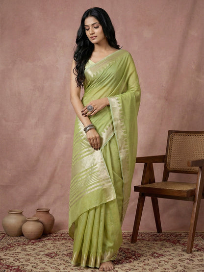 Anaita Green Cotton Saree With Blouse