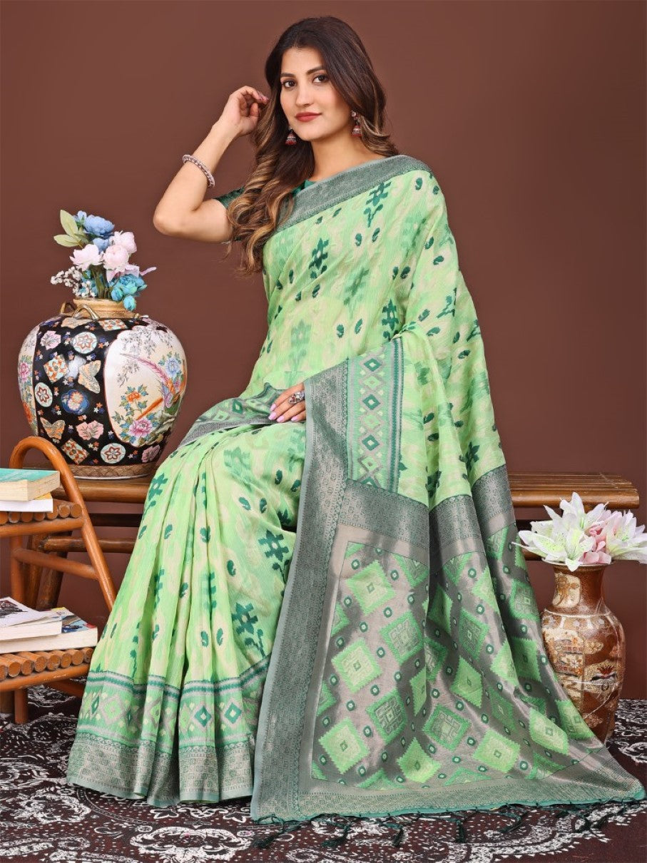 Anaita Green Banarasi Silk Saree With Blouse