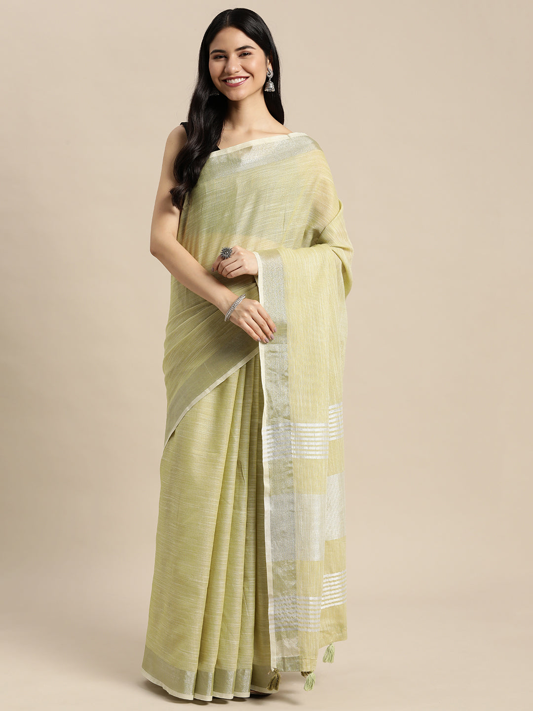 Anaita Green Linen Saree With Blouse
