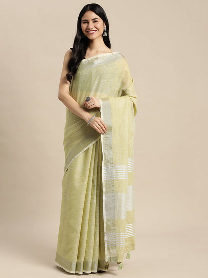 Anaita Green Linen Saree With Blouse