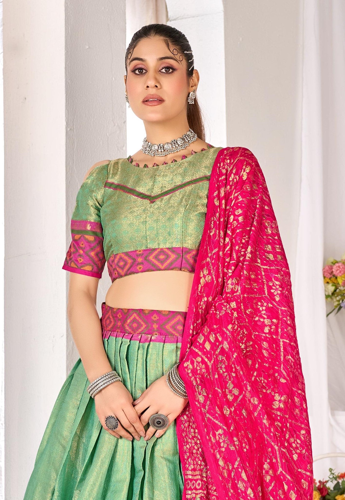 Anaita Green Weaving Work Silk Lehenga Choli