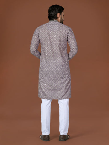 Anaita Grey Lucknowi Silk Straight Kurta