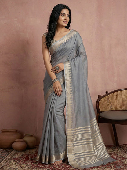 Anaita Grey Cotton Saree With Blouse