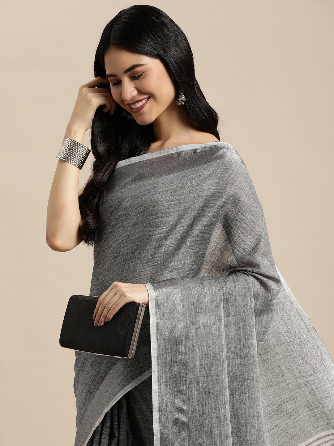 Anaita Grey Linen Saree With Blouse