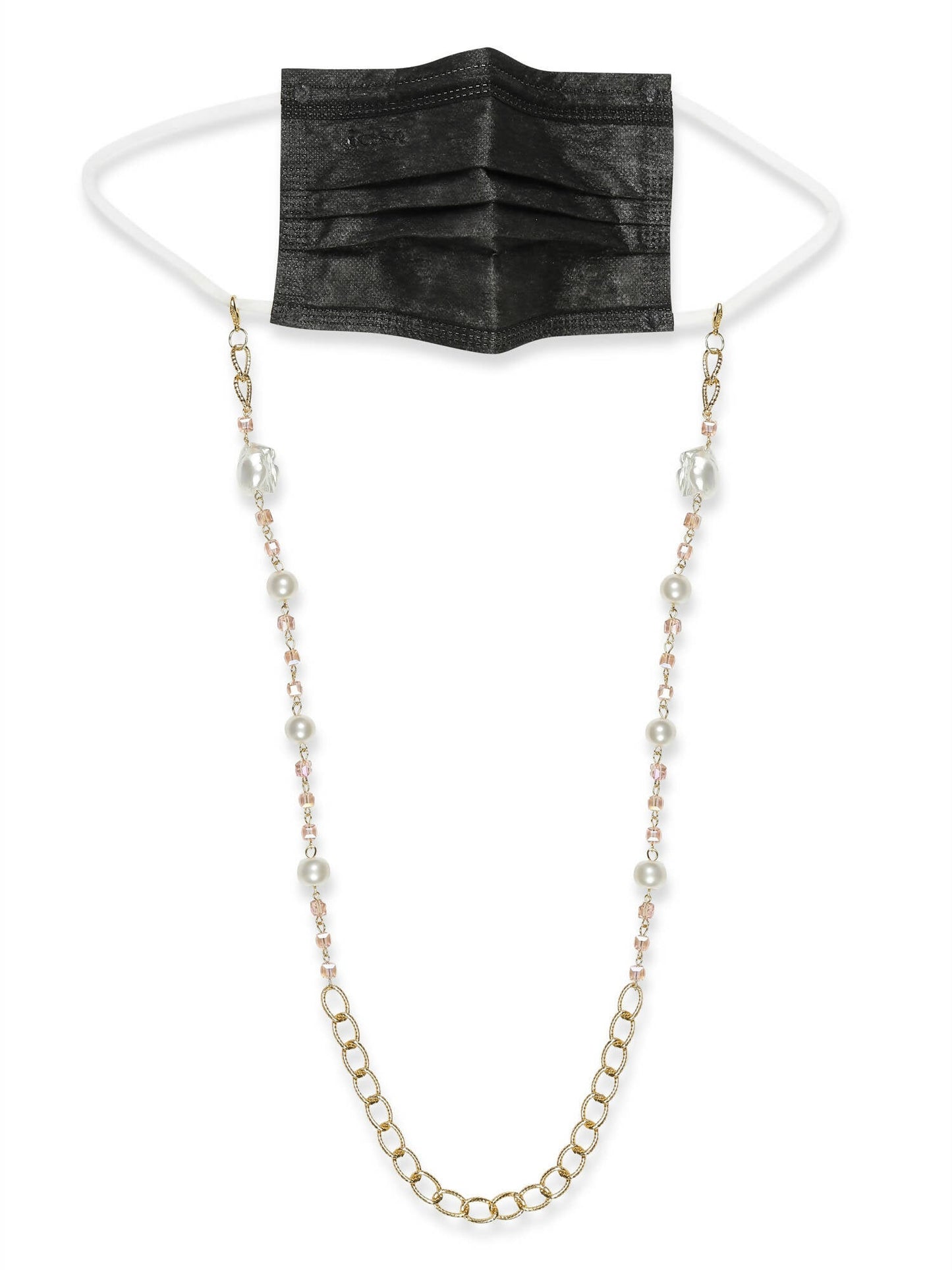 White Golden Embellished Mask Chain - Ruby Raang