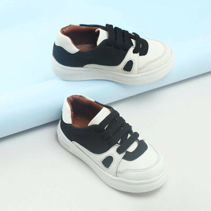 Tiny Bugs Boys Lace Up Casual Shoes - White & Black