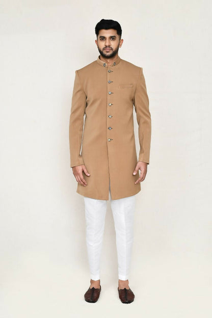Joban Fashion Chiku Colored Terry Rayon Fabric Indo Western With Straight Fit Pant