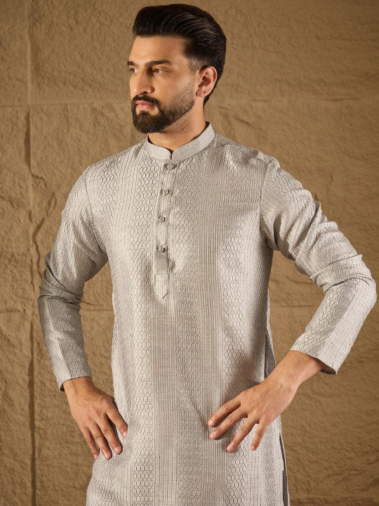 Anouk Men Embroidered Kurta Grey