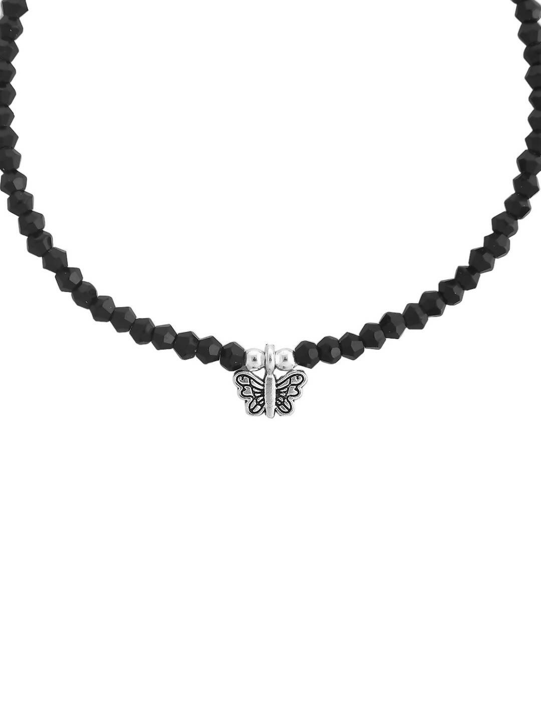 VOJ Women Black Color stainless steel Anklet