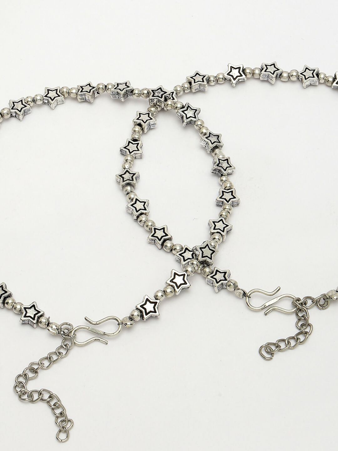 NVR Women's Set of 2 Silver-Plated Star Design Anklets