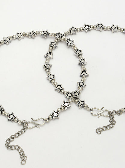 NVR Women's Set of 2 Silver-Plated Star Design Anklets