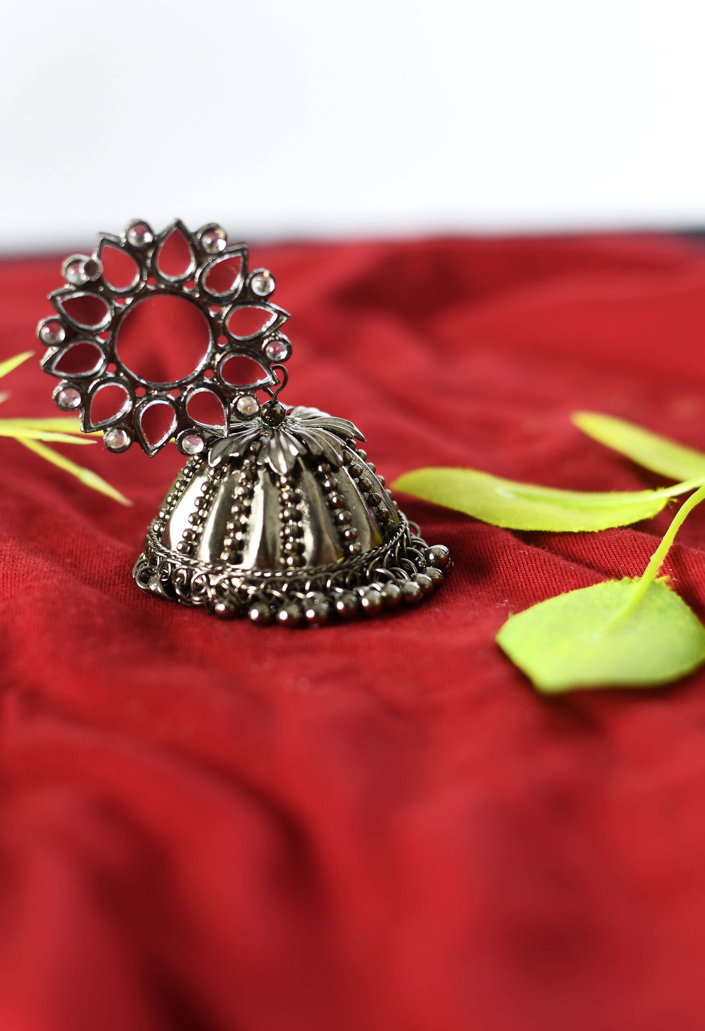 Mominos Fashion Johar Kamal Silver-Plated With Mirror Earrings Jhumkas