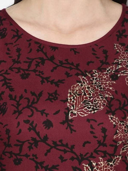 Aniyah Rayon Maroon Color Block Print Straight Kurta Palazzo Set (AN-184K)