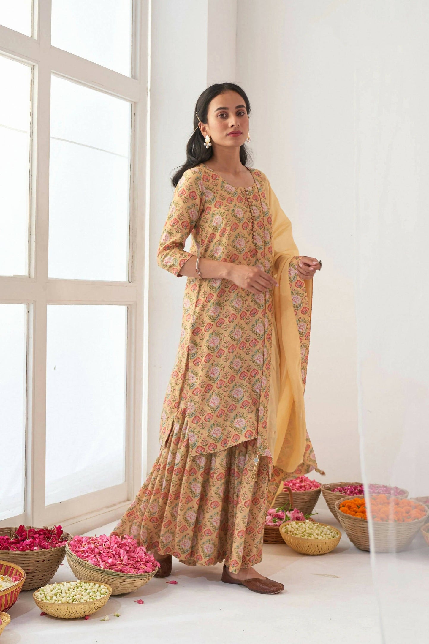 Designer Stylish Yellow Muslin Stitched Suit With Dupatta - Anbazaar