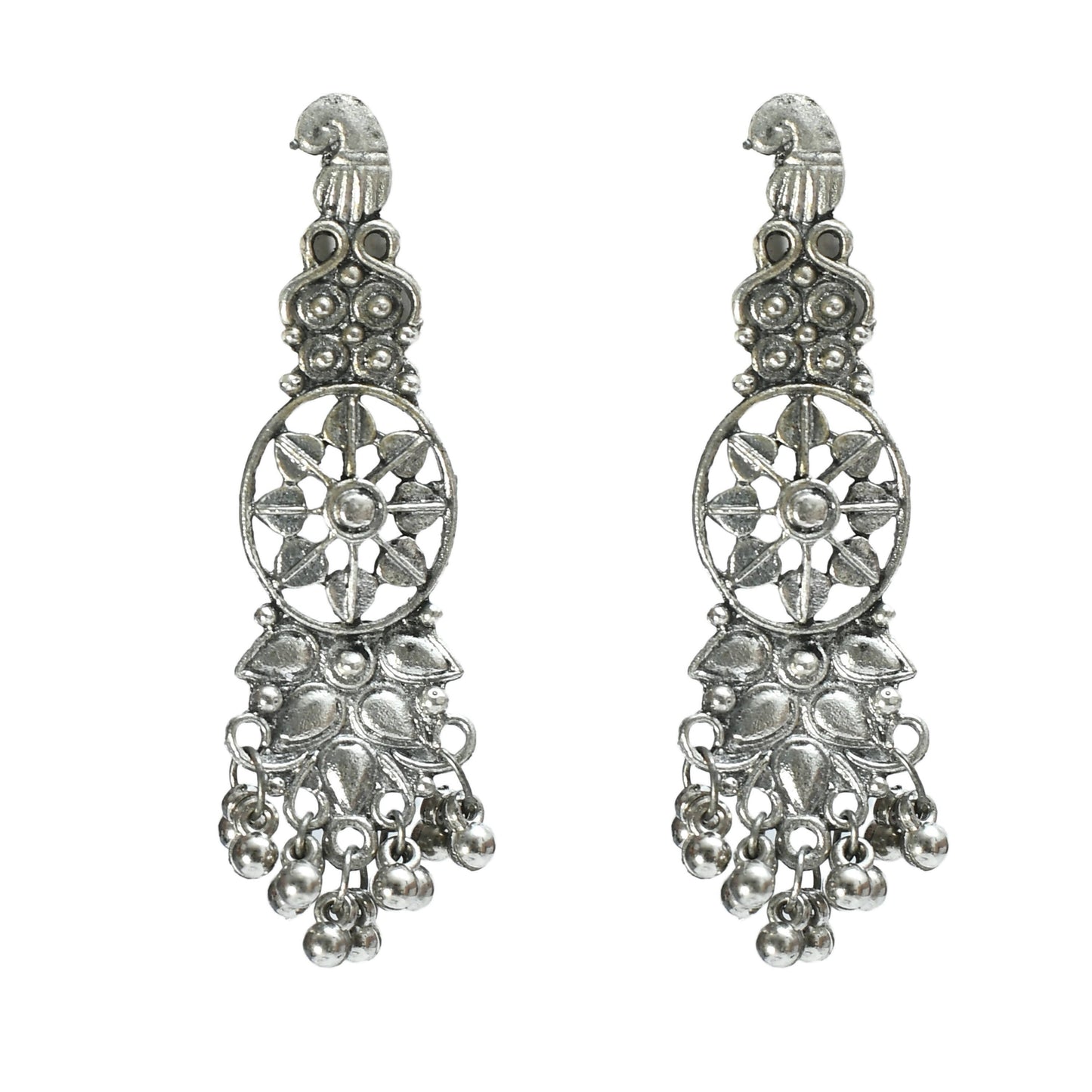 Mominos Fashion Johar Kamal Oxidised Silver-Plated Brass Finish Temple Jewellery with Earrings For Women
