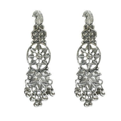 Mominos Fashion Johar Kamal Oxidised Silver-Plated Brass Finish Temple Jewellery with Earrings For Women