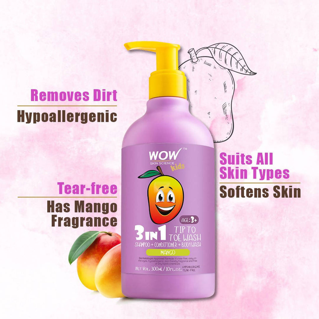 Wow Skin Science Kids Mango 3 in 1 Tip to Toe Wash - 300 ml