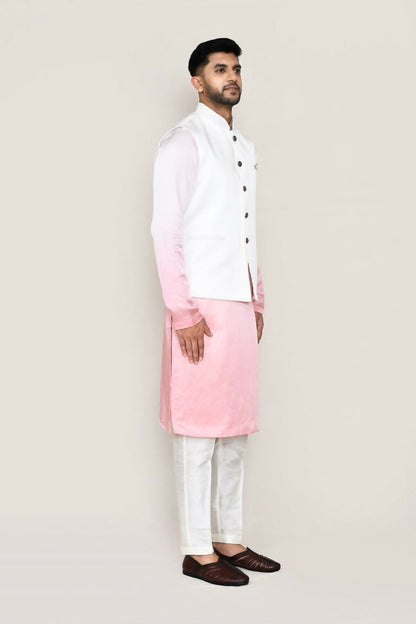Joban Fashion White Colored Art Silk Fabric Kurta, Jacket With Straight Fit Pant