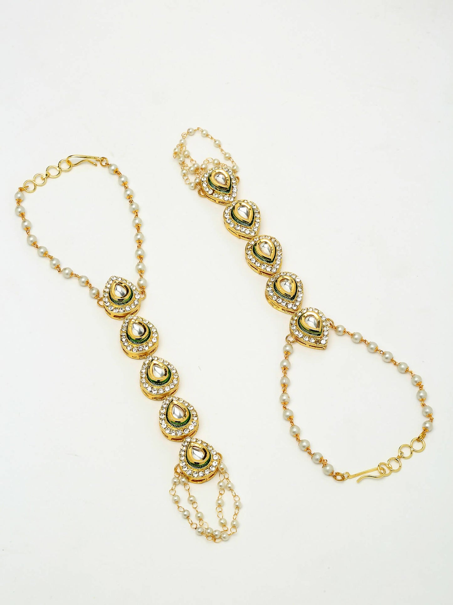 Kundan Hand Harness Set Of 2 - Ruby Raang