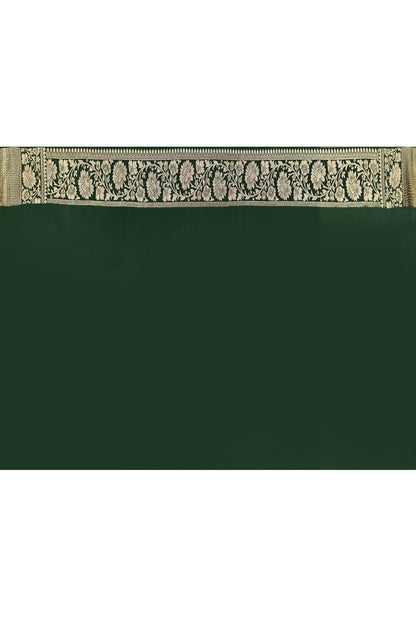 Joban Fashion Emerald Green Crepe Chiffon Pure Handloom Banarasi Silk Saree